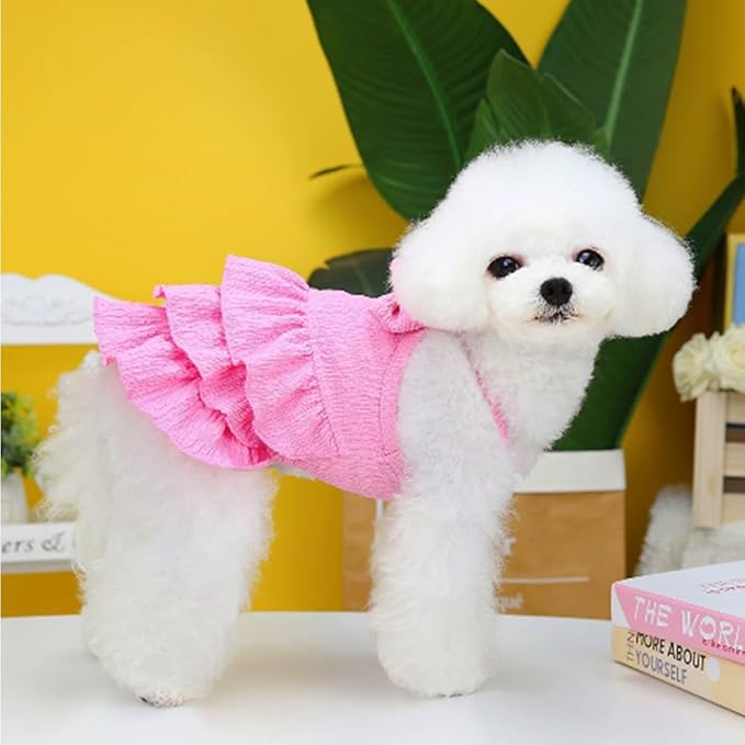 2 Pack Summer Dog Dresses with Bow Girl Puppy Clothes for Small Dog Spring Cat Outfit Sleeveless Pet Tiered Layered Cake Dress for Kitten Chihuahua Pomeranian Yorkie (Pink Yellow, Small)