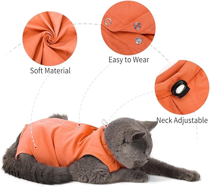 LIANZIMAU Cat Recovery Suit Female Cat Onesie After Surgery Spay Neuter Cone Alternative Breathable Post Surgery Recovery Suit Soft Cotton Adjustable Abdominal Bodysuit Kitten Healing