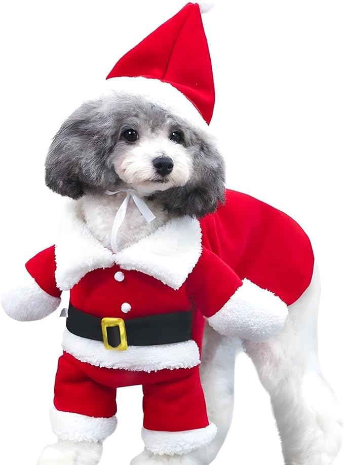 NACOCO Pet Christmas Costumes Dog Suit with Cap Santa Claus Suit Dog Hoodies Cat Xmas Costumes (Red, L)