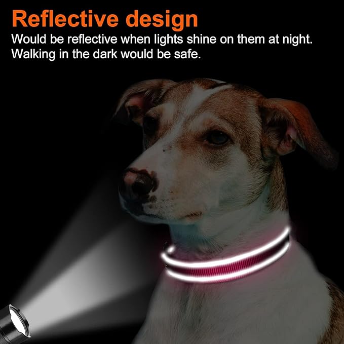 Joytale Reflective Dog Collar, Soft Neoprene Padded, Metal D-Ring, Nylon Pet Collar Adjustable for Large Dogs, Hotpink, L