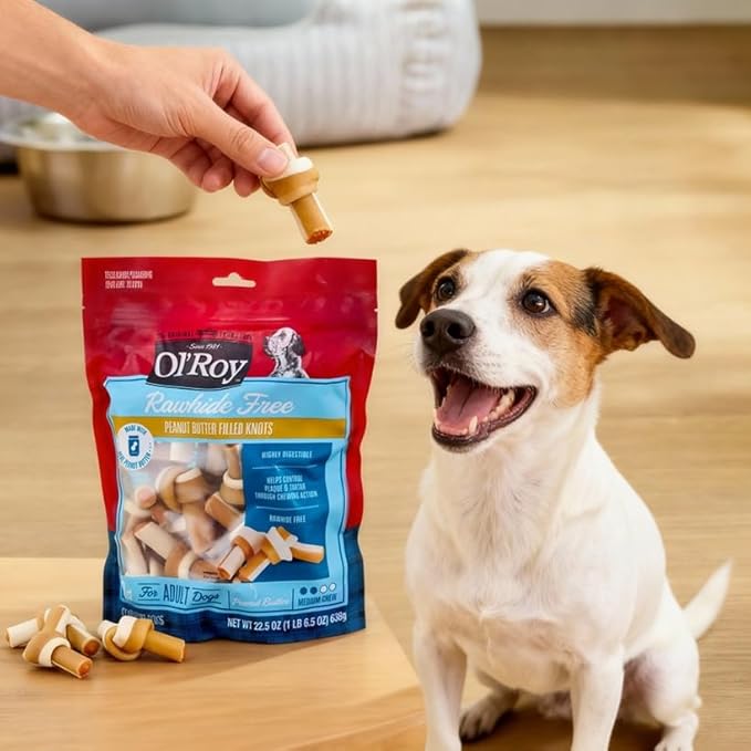 Dog Chew Treats for Dogs, Peanut Butter & Chicken Flavor, Rawhide-Free Knotted Bones, 28 Count 22.5 oz, Easy to Chew Long-Lasting Treats for All Breeds