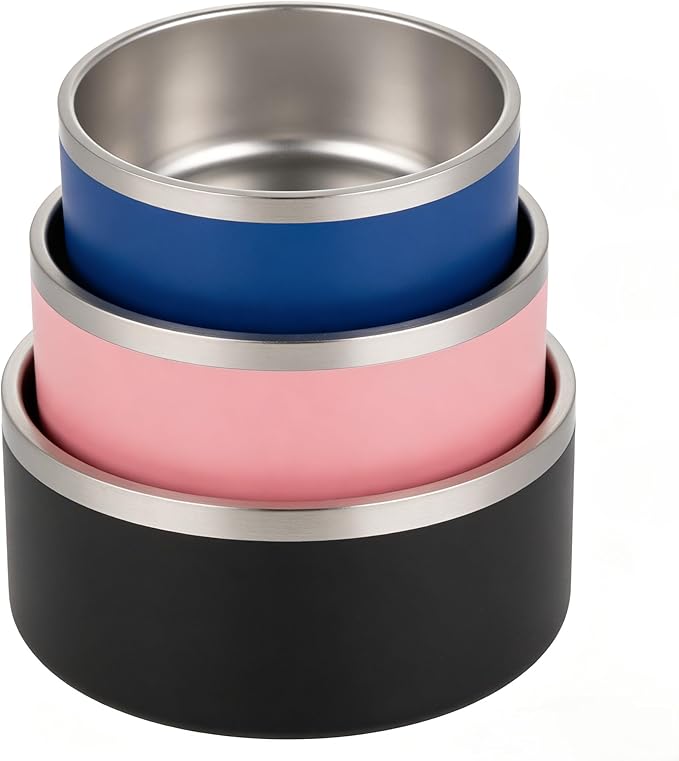 Large 42oz Stainless Steel Dog Bowl, Pink – Premium Metal Pet Water & Food Bowl, Non-Slip Base, Dishwasher Safe, 7.2" Dia x 2.8" H for Small Medium Dogs
