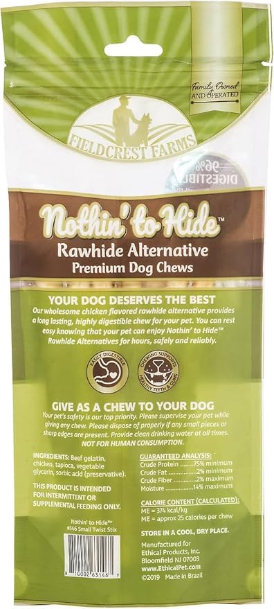 Fieldcrest Farms Nothing to Hide Natural Rawhide Alternative Twist Stix for Dogs - 3 Pack (30 Sticks) Premium Grade Easily Digestible Chews - Great for Dental Health (3 Count (Pack of 1), Chicken)