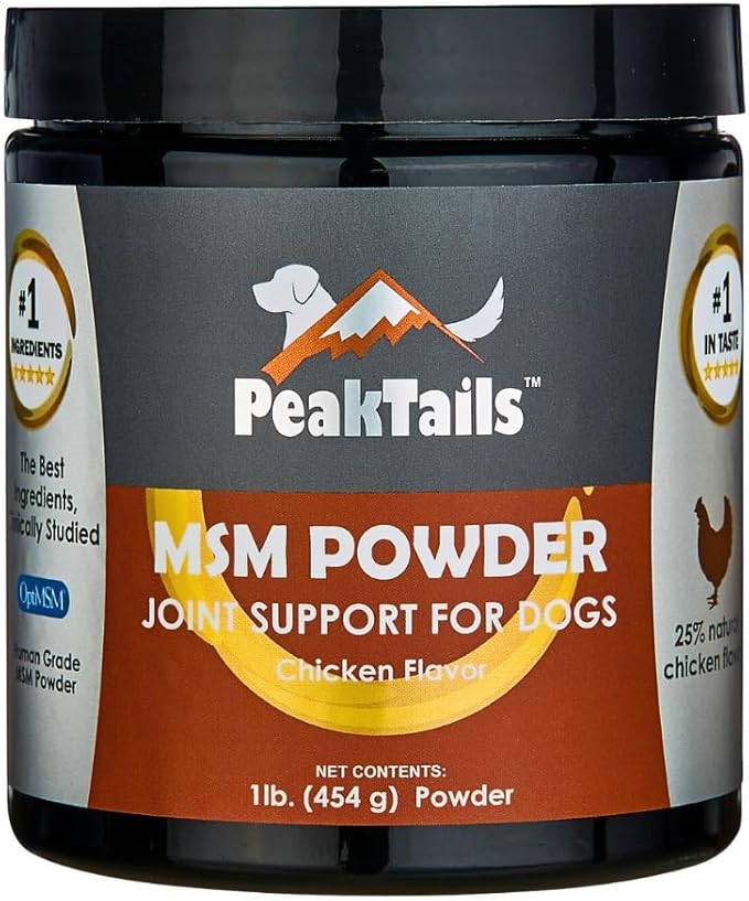KALA HEALTH PeakTails Chicken Flavored MSM Powder for Dogs, 1 lb, Hip and Joint Support Supplement, Pure and Distilled US-Sourced MSM