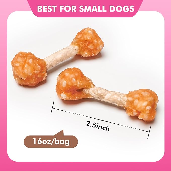 Dog Treats, Chicken Wrapped Rice Dumbbells Bones, Teeth Cleaning Rawhide Dog Chews for Puppy and Small Dogs, 16oz
