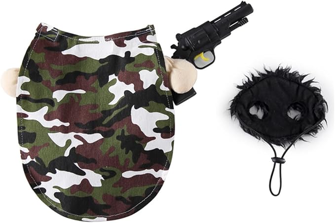 Puppy Mercenary Dog Costume, Pet Cosplay Clothes Halloween Christmas Funny Party Costume for Cats and Small Dogs