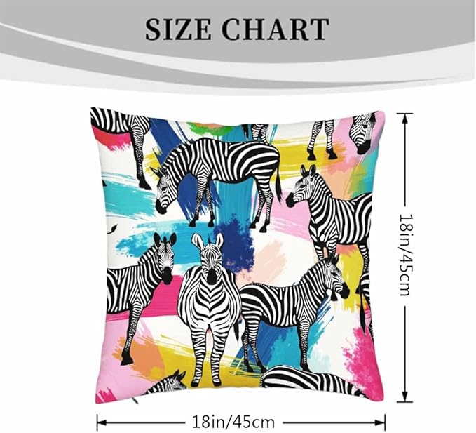 Throw Pillow Covers Black White Zebra Tropical Jungle Colorful Painting,Set of 2 Square Decorative,Cushion Pillows Cover for Couch and Bed for Men/Women 18X18 Inch