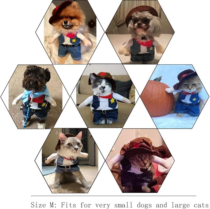 NACOCO Cowboy Dog Costume with Hat - Blue Cat & Small Dog (Medium)