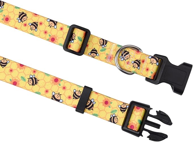 Dog Collar and Leash Set with Bohemia Floral Tribal Geometric Patterns - Soft Ethnic Style Collar Adjustable for Small Medium Large Dogs(Bee Set,M)