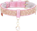 PetsHome Cat Collar, Dog Collar, [Bling Rhinestones] Premium PU Leather with Pendant Adjustable Collars for Small to Medium Dog Medium Pink