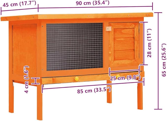 vidaXL Outdoor Rabbit Hutch - Small Pet Cage -1 Layer Wooden Construction - with Iron Wire Mesh - 36" x 17.7" x 25.8"