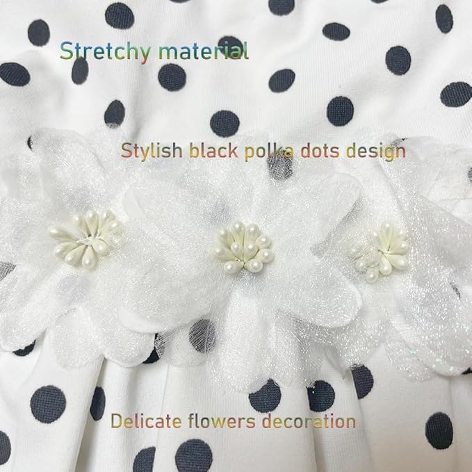 ANIAC Floral Cat Bridal Wedding Dresses Polka Dots Dog Princess Tutu Dress with Flowers Stretchy Breathable Small Puppy Clothes for Girls Pet Birthday Outfit (White, Small)