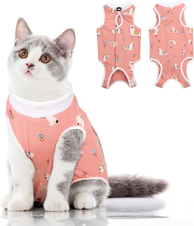 Cat Recovery Suit, Kitten Surgical Full Bodysuit for Abdominal Wound Protector Anti Licking After Surgery, Professional Bandages Cone E-Collar Alternative for Small Male & Female Pets