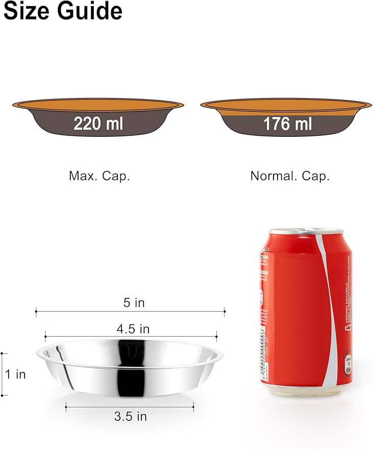 VENTION Small Shallow Cat Food Bowls, Outer Dia. 5 in Whisker Fatigue Cat Bowl, Stainless Steel Cat Food Dish for Indoor Cats, Set of 4 Replacement Cat Bowls for Raised Station(7.4 Fl.oz)