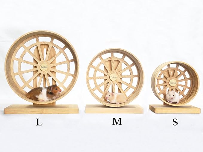 Silent Hamster Wheels Quiet Hamster Running Wheels 7″ Bamboo Wood Hamster Exercise Wheels with Adjustable Height for Young Syrian Hamsters, Campbell Dwarf, Roborovski, Gerbils and Mice