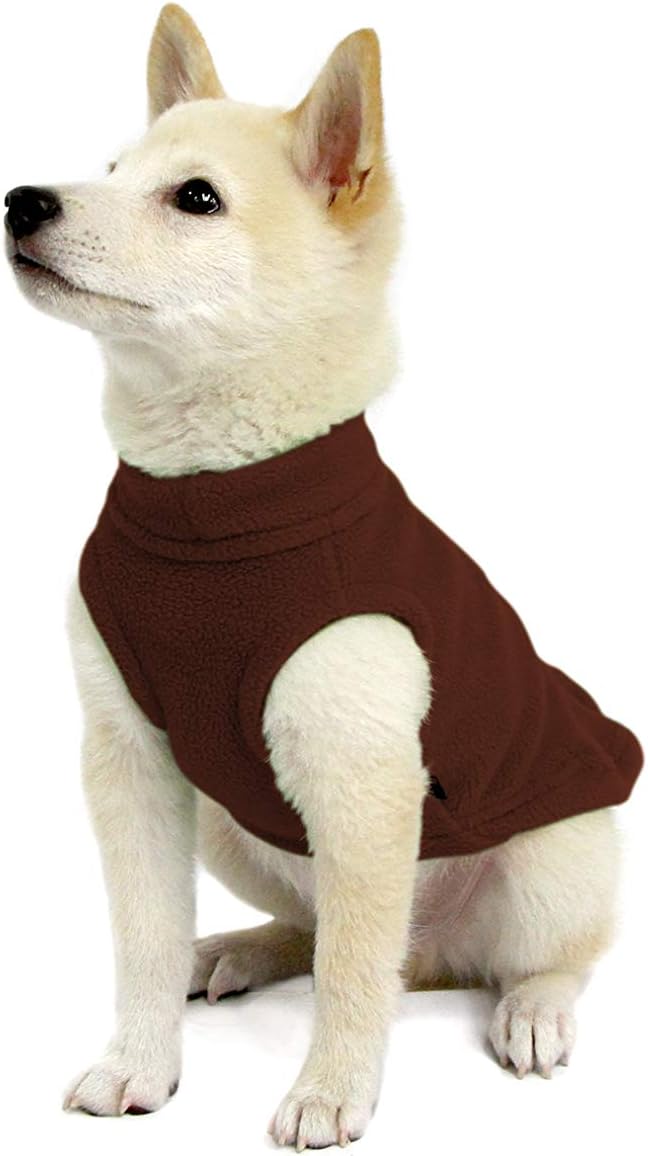 Gooby Stretch Fleece Vest Dog Sweater - Brown, Medium - Warm Pullover Super Stretchy Fleece Dog Jacket for Small to Large Dogs