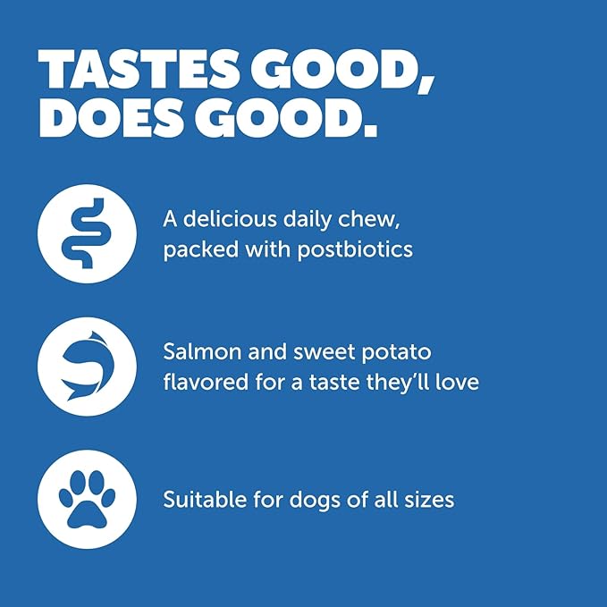 Protexin Daily Care Gut+ Skin & Coat | 60 Dog Chews, Salmon and Sweet Potato Flavor Dog Supplement | Probiotics for Dogs, Dog Postbiotics