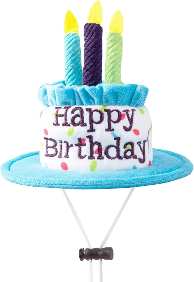 Puppy and Cat Happy Birthday Cake Hat & Bandana Scarfs Set with Colorful Candles Blue for Small Animas, Cat Birthday Party Supplies Decorations