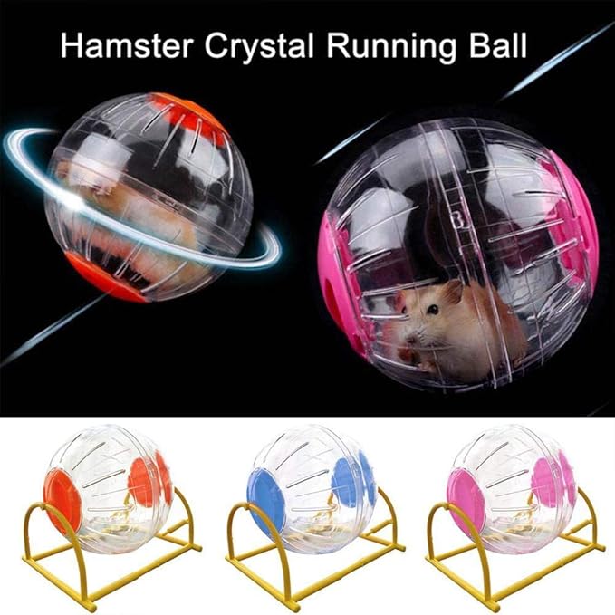 Hamster Exercise Ball Silent Hamster Wheel Small Animals Transparent Ball for Dwar Rat Relieves Boredom and Increases Activity (6inch with Stand, Pink)