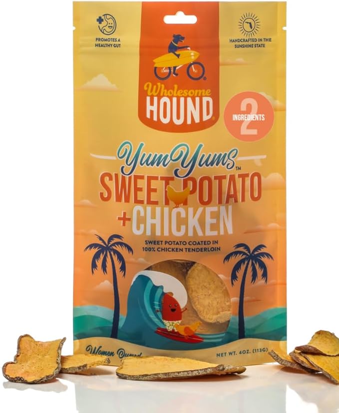 Wholesome Hound- Healthy Dog Treats- Chicken Chips & Sweet Potato, 2 Simple Ingredient Recipe, Lean 100% All Natural Dog Training Treats for Small Medium Large Breeds & Puppies, Made in US- 4oz