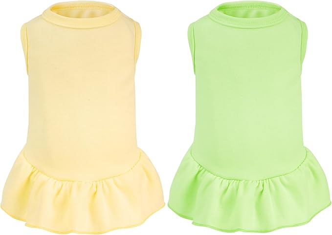 2 Pcs Dog Dresses Cat Skirt Solid Color Dog Clothes Summer Sleeveless Puppy Girl Clothes for Small Pet Dogs Cats (Yellow,Green, Large)