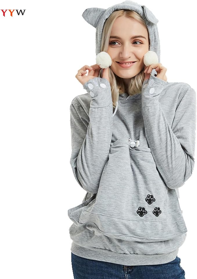 YYW Womens Pet Hoodies Pullover Sweatshirt Oversized Cat Hoodies Pet Holder Cat Dog Pouch Carriers (Black,Medium)