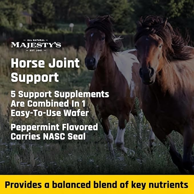 Majesty's Flex HA Wafers - Superior Performance Horse/Equine Joint Support Supplement - HA, Vitamin C, Yucca, Glucosamine (Peppermint, 60 Count)