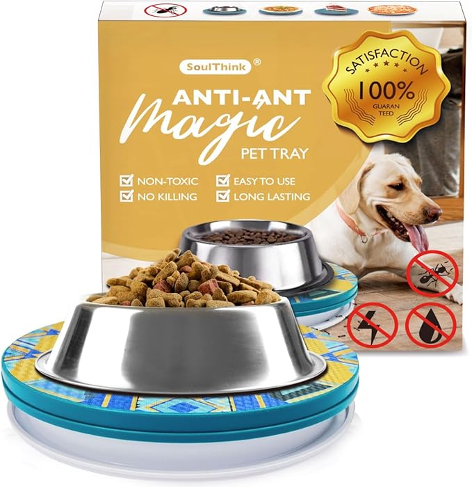 SoulThink® Ant Proof Cat Dog Bowl Tray - SoulThink x Simone Miller Collaboration Pet Food Dish Indoor No Chemical No Water Needed Different from Traditional Ant Trap (Mountain Totem)