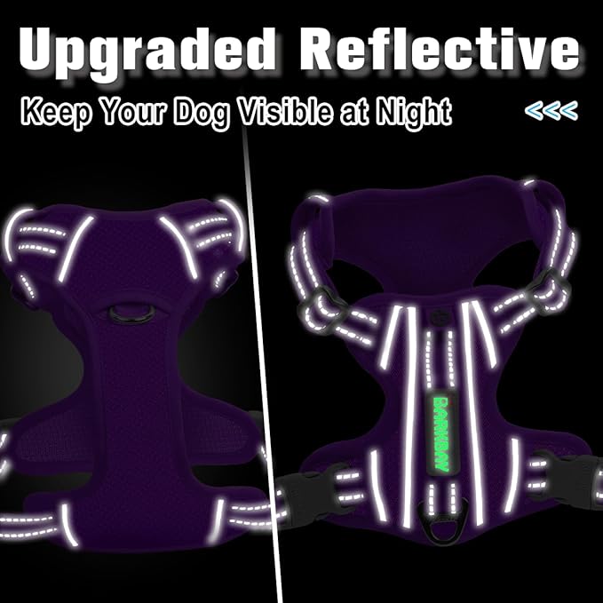 BARKBAY Dog Harness No Pull with ID Tag Pocket - Heavy Duty, Reflective, Easy Control for Large Dogs(Purple,XL)