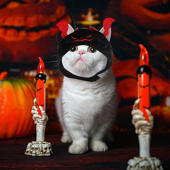 ALIBBON Cat Halloween Devil Costume Dog Halloween Devil Hat Pet Headdress for Halloween Party Adjustable Devil Cap Black Devil Hat Dress Up for Puppy Kitty Halloween Cosplay Costume