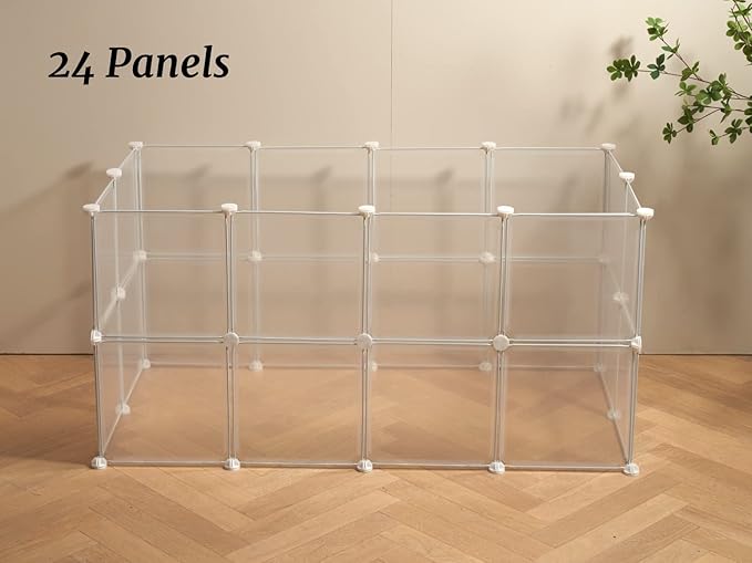 LURIVA Transparent Clear Small Animal Playpen, Guinea Pig Cages, Puppy Dog Playpen, Pet Playpen, Rabbit Bunny Indoor Outdoor Fence Pen Enclosure, White Clear Plastic Playpen,12 X 12 Inch, 24 Panels