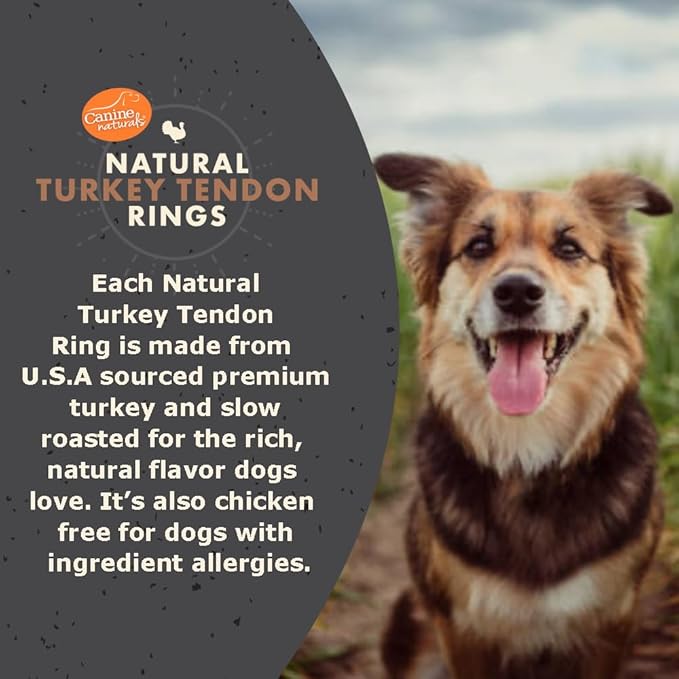 Canine Naturals Natural Turkey Tendon Rings - Slow Roasted Treats for Dogs - 4 Count