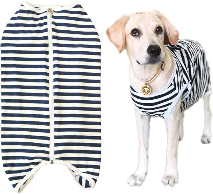 Dog’s Recovery Suit Post Surgery Shirt for Female Male Dog, E-Collar Alternative Wound Protective Clothes (navy-white-5xl)