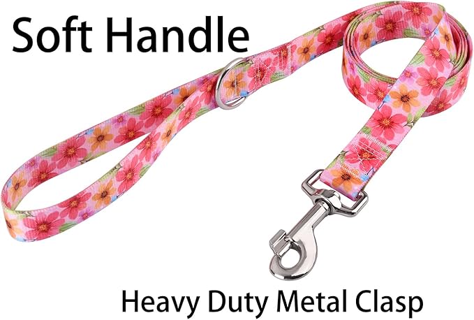 Soft Comfy Pet Collar and Leash Set for Medium Dogs, Floral Pattern for Boy Girl Puppy Dogs (Floral C Set,M)