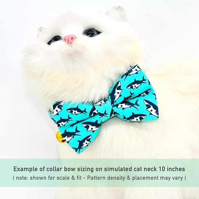Oceanic Sharks Cat Breakaway Collar Bow Tie with Bell, Wedding/Birthday Cat Accessories