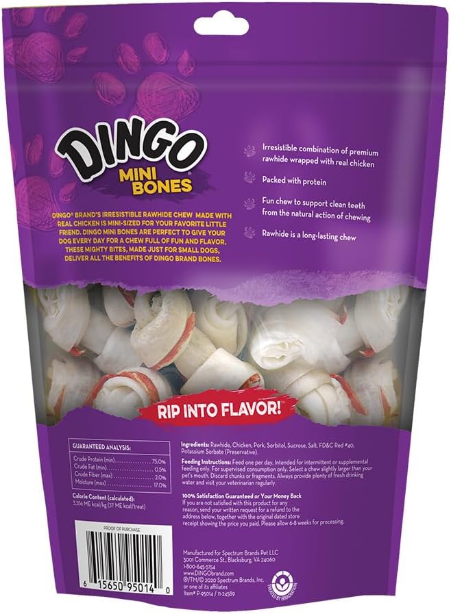 Dingo 95014 Mini Bones, Rawhide For Small/Toy Dogs, Red,14-Count