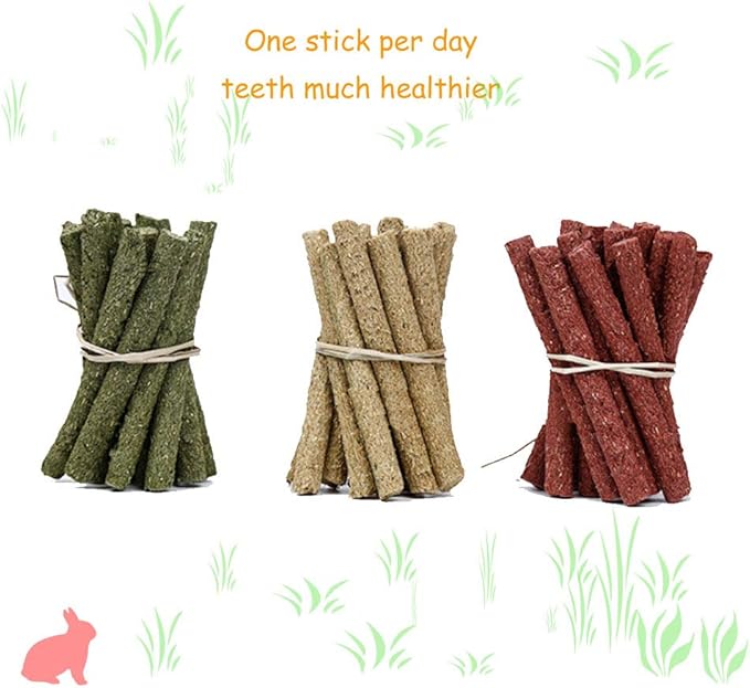 Oncpcare 25pcs Mixed Natural Grass Stick for Rabbit, Pet Chew Toys 3 Tastes of Combined Timothy Oat Beet, Molar Rod Small Pet Natural Snacks for Guinea Pigs, Rabbits, Bunny, Chinchilla, Hamsters