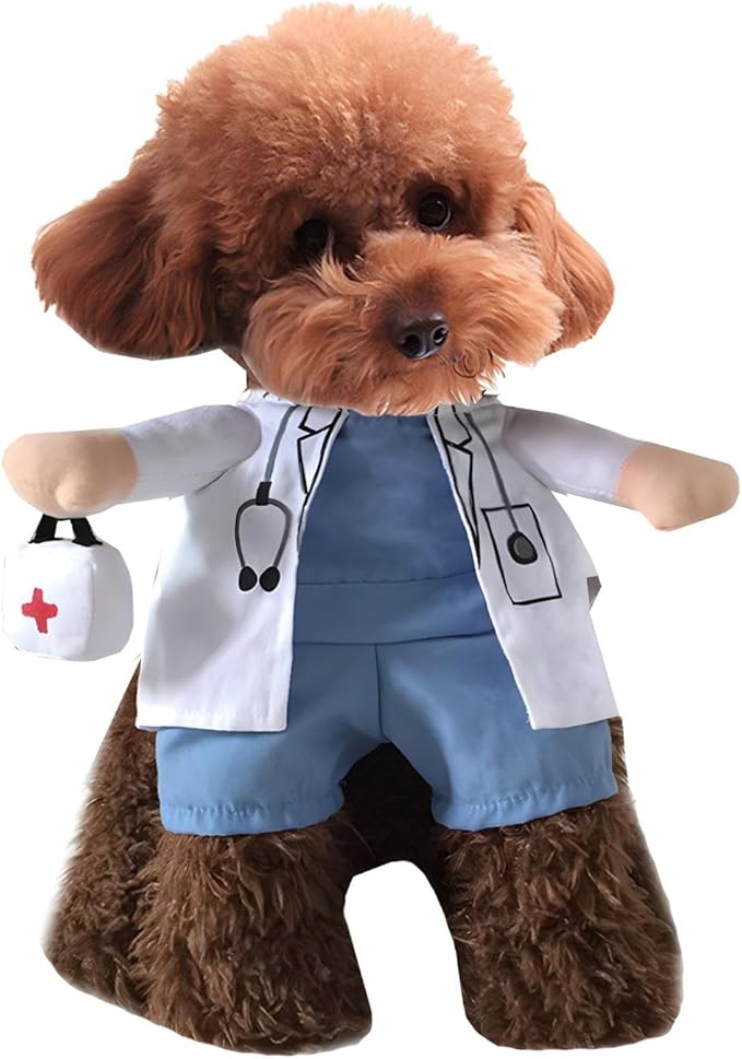 NACOCO Dog Cat Doctor Costume Pet Doctor Clothing Halloween Jeans Outfit Apparel (M)
