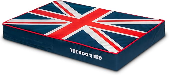 The Dog’s Bed Replacement Outer Cover, Oxford Fabric, Blue with Red Trim & UK Center Flag,M, 4-Inch