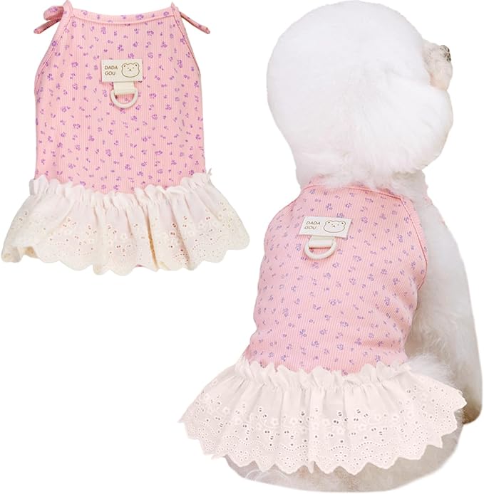 Dog Summer Clothes for Small Medium Dogs Cat Daisy Flower Cute Pet Dress with D-Ring Sleeveless Puppy Outfits Doggy Shirt for Shih Tzu Yorkie Chihuahua Colthe (Pink, X-Large(9.3-13.2lb))