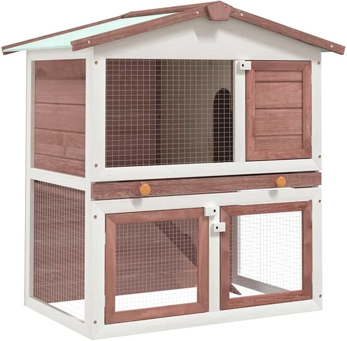 Solid Pine Wood Rabbit Hutch Outdoor Brown Rectangular Large Cage for Rabbits Bunny Hutch with Weatherproof Design Escape-Proof Latches Easy Assembly 37x37x38.6 Inch