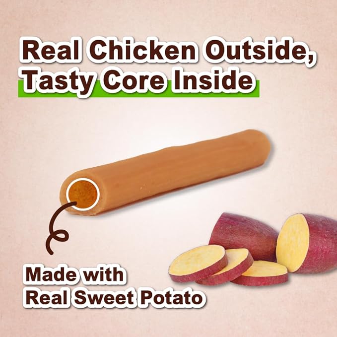 A Freschi srl Chicken Dog Treats, All Natural, Healthy & Easily Digestible, Grain-Free Puppy Chews, Low-Fat, Human Grade Training & Rewards Dog Snacks, Chicken Sticks with Sweet Potato, 24 oz Pack