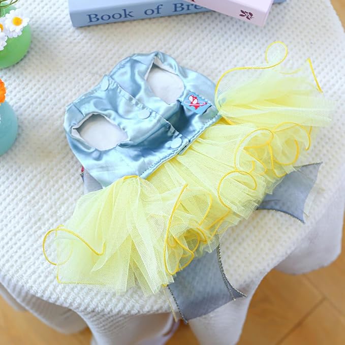 ANIAC Elegant Dog Dress for Small Dogs Girls, Bow Knot Puppy Clothes Female, Cat Princess Tutu Dress, Formal Pet Pary Outfit for Wedding Birthday Valentines (Yellow, Small)