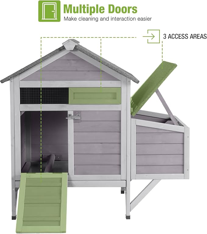 GUTINNEEN Small Chicken Coop with Nesting Box for 2–3 Chickens, Outdoor Duck House Raised Rabbit Hutch with Weatherpoof Asphalt Roof, 2 Perches, Easy Clean Pull-Out Tray, 40.94"L x 27.37"W x 38.55"H