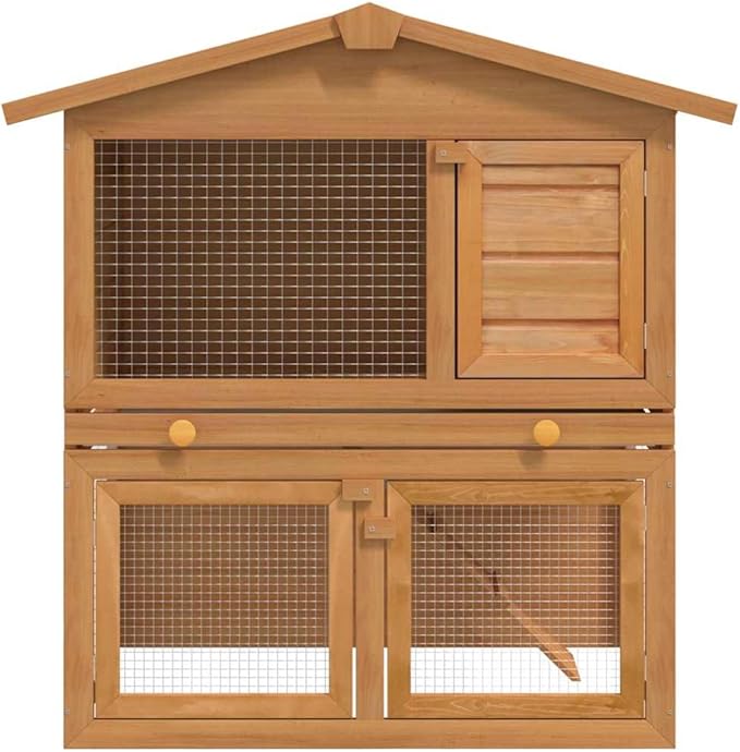 Large Rabbit Hutch Outdoor Solid Pine Wood Brown 37x36.6x38.2 inches Weather Resistant Cozy Home for Rabbits and Small Pets with Cover