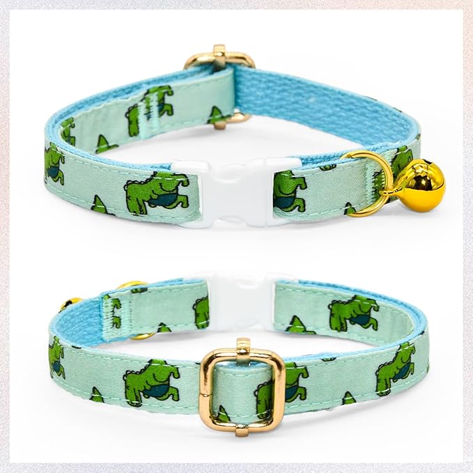 Sage Dinosaur Cat Collar Bow Tie with Bell, Breakaway Safety Cat Collar, Wedding/Birthday Cat Accessories