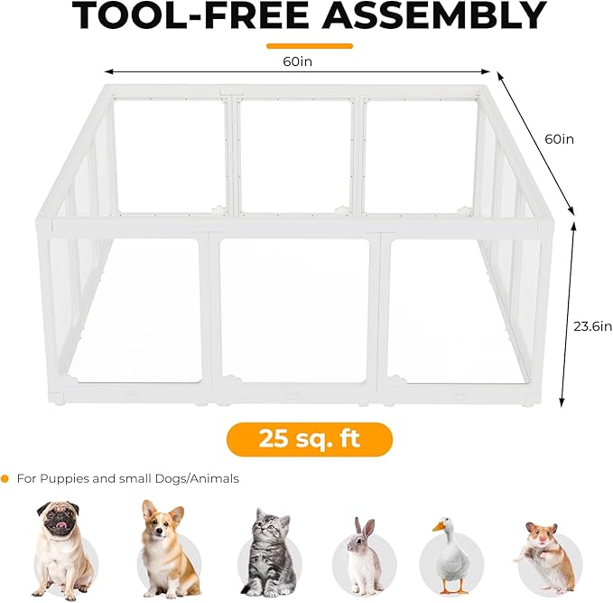 Acrylic Dog Playpen Indoor, Cloud Design Clear Dog Play Pen for Puppies and Small Dogs, Easy Assembly & Clean Puppy Pen (23.6", 12 Panels, White)