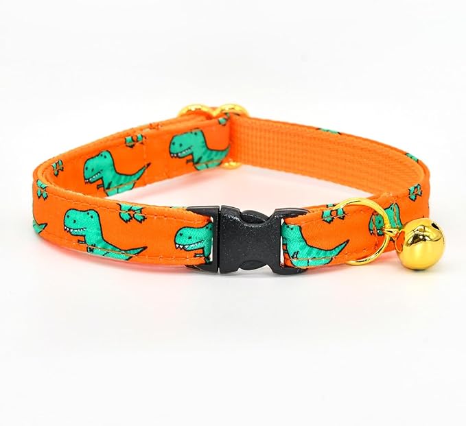 Breakaway Cat Collar Bowtie Bell, Orange Dinosaur T-rax, Wedding/Birthday Gift for Kitten