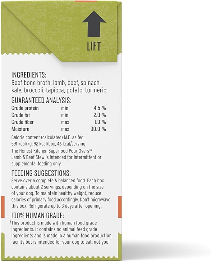 The Honest Kitchen Human Grade Superfood POUR OVERS Wet Toppers for Dogs (12 Pack), 5.5 oz - Beef & Lamb Stew