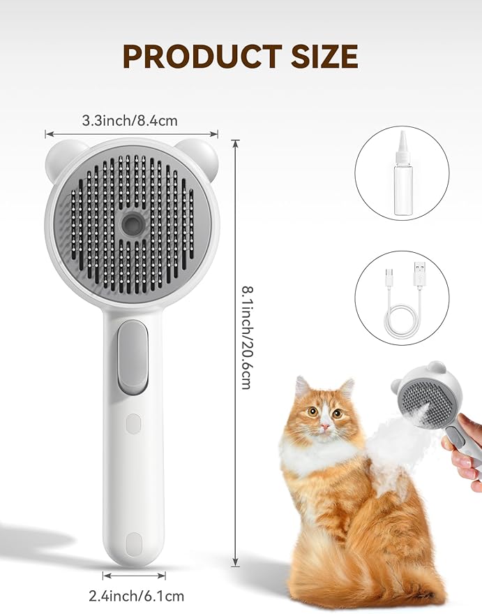 FEELNEEDY Cat Steam Brush, Brushes for Indoor Cats with Release Button, Dual Speed Spray USB Rechargeable Grooming Supplies, Cat Brush for Shedding Suitable for All Long-haired and Short-haired Pets